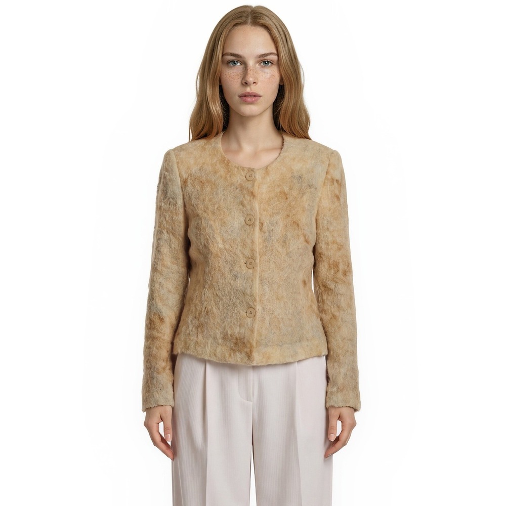 Russell Kemp Eyelash Blazer Women's Size 12 Gold Metallic Texture Button Vintage